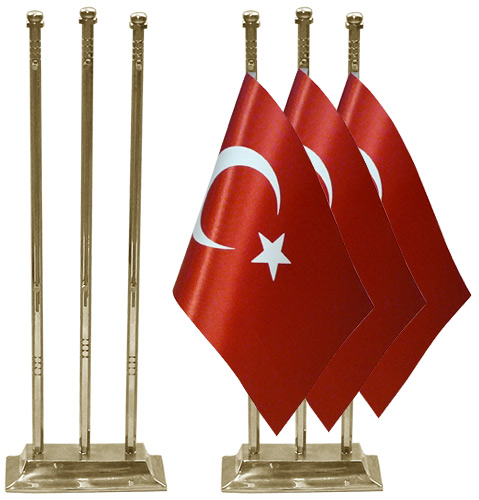 Altıgen Köşeli Üçlü Pirinç Masa Bayrak Direği Altıgen Köşeli Üçlü Pirinç Masa Bayrak Direği