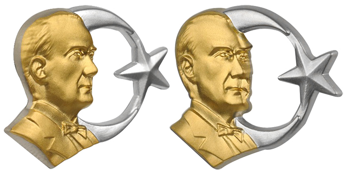 Çift Renkli Ay-Yıldızlı Büst Atatürk Rozeti - AR8 Çift Renkli Ay-Yıldızlı Büst Atatürk Rozeti - AR8